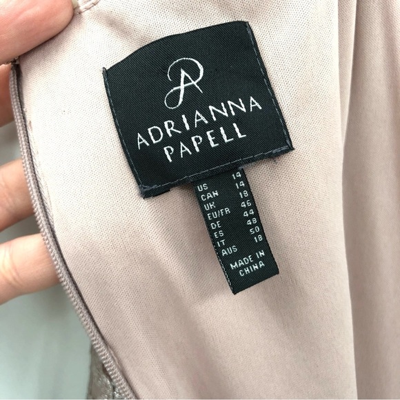 ADRIANNA PAPELL Embellished Metallic Lace Gown Dress 14 Blush Mother Wedding - Picture 11 of 14